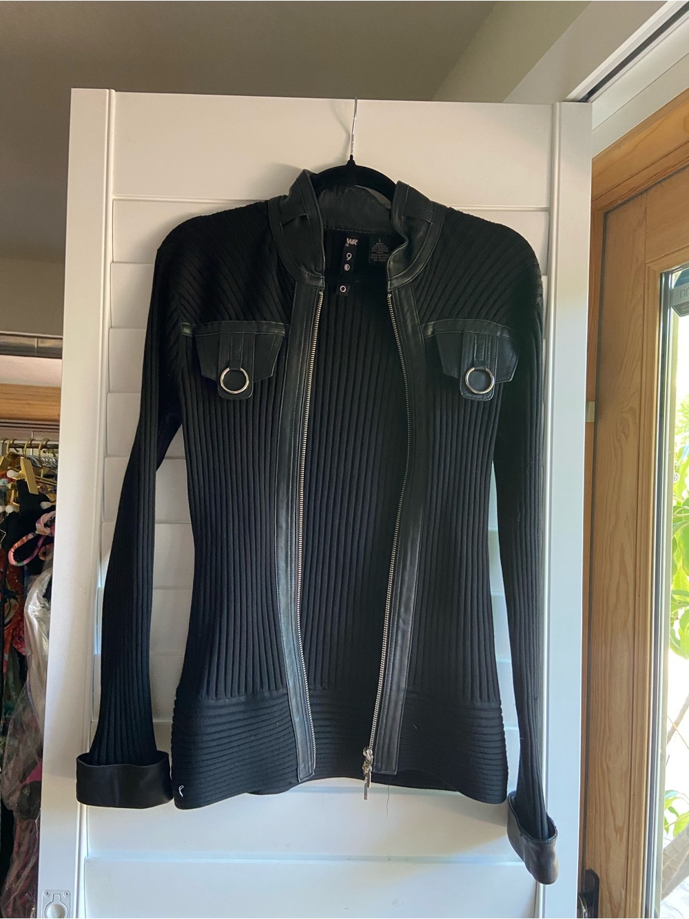 Women's Black Ribbed Zip-Front Jacket